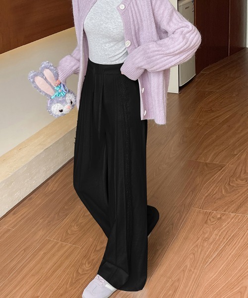 ONEP STAR(ワンピスター)の「レースサイドプリーツ編みワイドパンツ(その他パンツ・レディース・ベージュ/ブラック/オフホワイト・FREE)」の11枚目の写真