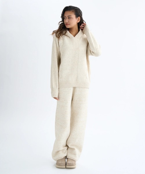BILLABONG(ビラボン)の「BILLABONG レディース KNIT LONG PANTS ロングパンツ 【2025年秋冬モデル】 @autumn /ビラボンセットアップ対応ウエストゴムニットワイドパンツ(その他パンツ・レディース・アイボリー/スミクロ・MEDIUM/LARGE)」の6枚目の写真