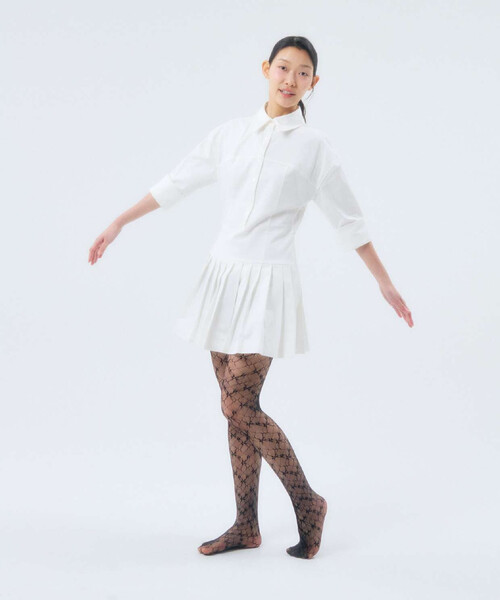 FREAK'S STORE（フリークスストア）の「I HATE MONDAY/アイヘイトマンデー Flower Jacuaed Lace Stocking/フラワージャガードレースストッキング（タイツ/ストッキング・レディース・ブラック/オフホワイト・ONE SIZE）」の3枚目の写真