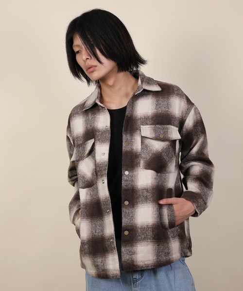 aimoha(アイモハ)の「aimoha men チェック柄CPOシャツジャケット/Checked CPO shirt jacket(その他アウター・メンズ・ブラック/チョコ/パープル・X-LARGE/LARGE/MEDIUM)」の1枚目の写真
