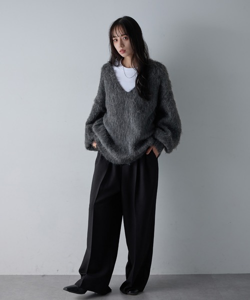 SOELA（ソエラ）の「【INGNI  SOELA】ミックスシャギーVネックニット／WEB限定（ニット/セーター・レディース・チャコールグレー/カーキ/ライトベージュ・M）」の20枚目の写真
