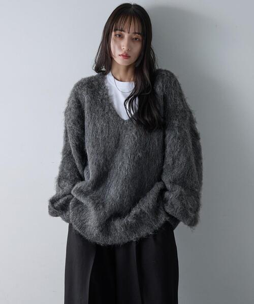 SOELA（ソエラ）の「【INGNI  SOELA】ミックスシャギーVネックニット／WEB限定（ニット/セーター・レディース・チャコールグレー/カーキ/ライトベージュ・M）」の16枚目の写真