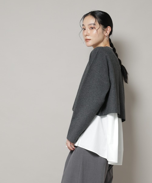 セール】ダブルジャガードニット×タックブラウス ペプラムセット