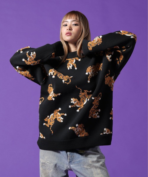 DANKE SCHON(ダンケシェーン)の「【WEB&DEPOT限定】DankeSchon/ダンケシェーン/AIRY TIGER KNIT(ニット/セーター・メンズ・ブラック/ホワイト系2・L/M/XL)」の2枚目の写真