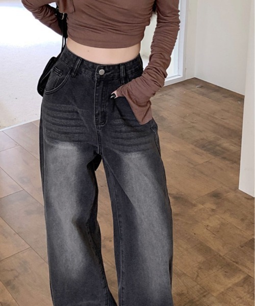 kirakiraShop(キラキラショップ)の「裏起毛 ヴィンテージ ウォッシュ デニム パンツ(デニムパンツ・レディース・ブラック・S/M/L)」の8枚目の写真