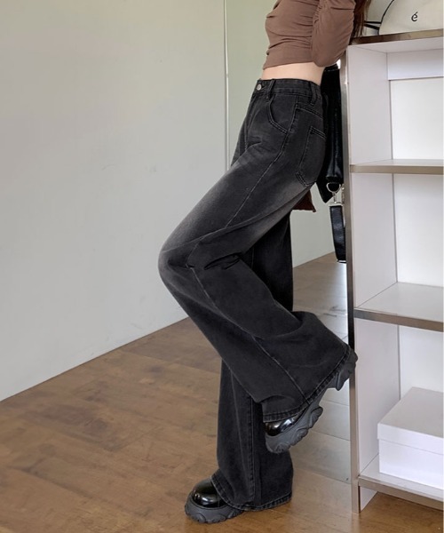 kirakiraShop(キラキラショップ)の「裏起毛 ヴィンテージ ウォッシュ デニム パンツ(デニムパンツ・レディース・ブラック・S/M/L)」の9枚目の写真