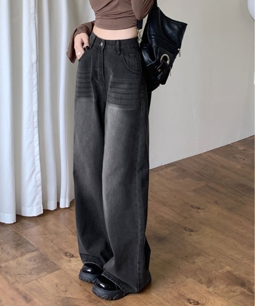 kirakiraShop(キラキラショップ)の「裏起毛 ヴィンテージ ウォッシュ デニム パンツ(デニムパンツ・レディース・ブラック・S/M/L)」の10枚目の写真