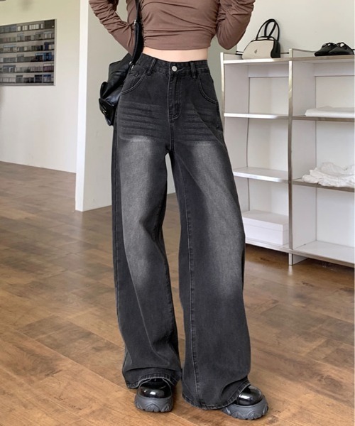 kirakiraShop(キラキラショップ)の「裏起毛 ヴィンテージ ウォッシュ デニム パンツ(デニムパンツ・レディース・ブラック・S/M/L)」の12枚目の写真