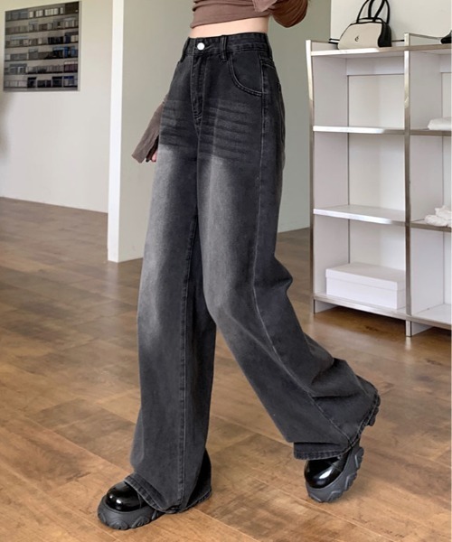 kirakiraShop(キラキラショップ)の「裏起毛 ヴィンテージ ウォッシュ デニム パンツ(デニムパンツ・レディース・ブラック・S/M/L)」の13枚目の写真
