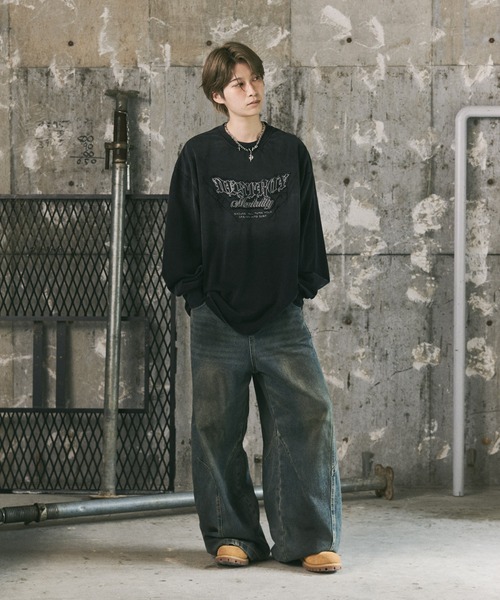 ILL'S(イルズ)の「フェード加工刺繍ロンT(Tシャツ/カットソー・メンズ・ブラック/ピンク・L/M)」の20枚目の写真