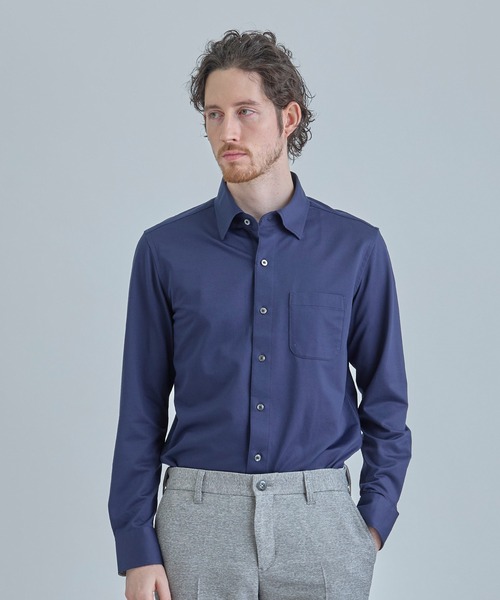 MEN'S BIGI（メンズビギ）の「J-CAMICIE ハイゲージジャージドレスシャツ（Albini×RENU）＜ストレッチ＞（ビジネスシャツ・メンズ・ブラック系その他/ホワイト/ダークネイビー/ネイビー・03/01/02/04）」の11枚目の写真