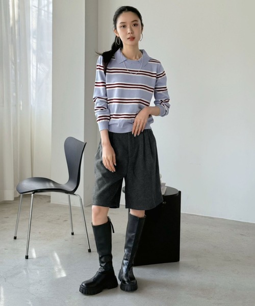 Jewelobe(ジュエローブ)の「カラードッキングマルチボーダーニット(ニット/セーター・レディース・グレー/ブルー/レッド/ネイビー・FREE)」の10枚目の写真