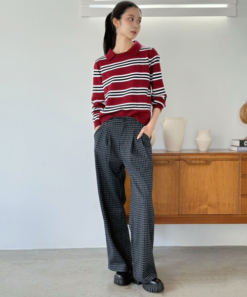 Jewelobe(ジュエローブ)の「カラードッキングマルチボーダーニット(ニット/セーター・レディース・グレー/ブルー/レッド/ネイビー・FREE)」の14枚目の写真