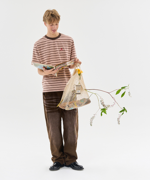 AECA（エイカ）の「STRIPE HALF SLEEVE TEE-BROWN（Tシャツ/カットソー・レディース・その他・MEDIUM/LARGE/X-LARGE/W）」の2枚目の写真