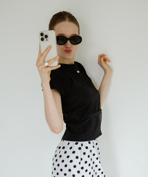 LETERIE（レテリー）の「BUSTIER LAYERED T-SHIRT_DOT BLACK（Tシャツ/カットソー・レディース・ブラック・FREE）」の3枚目の写真