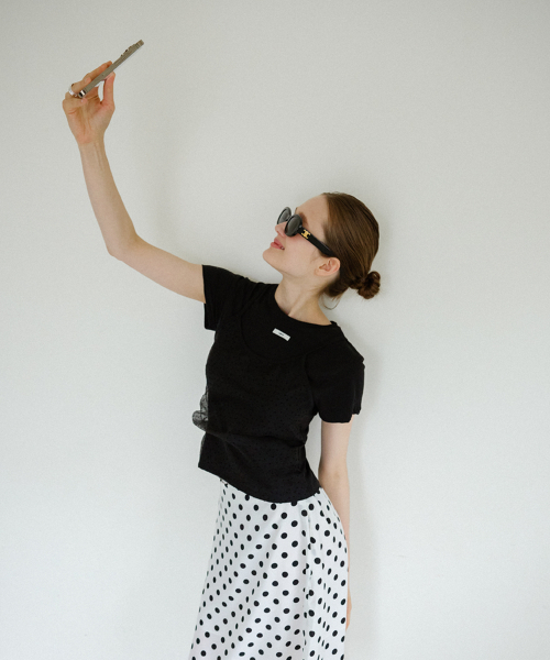 LETERIE（レテリー）の「BUSTIER LAYERED T-SHIRT_DOT BLACK（Tシャツ/カットソー・レディース・ブラック・FREE）」の4枚目の写真