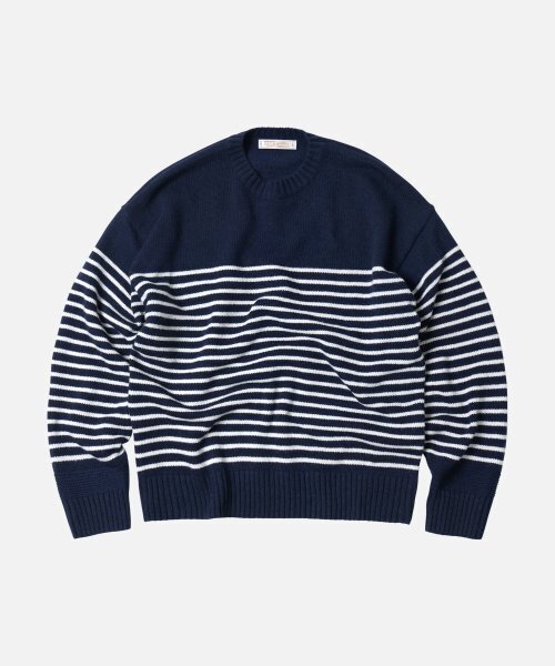 FRIZMWORKS(フリズムワークス)の「WOOL STRIPE RELAX KNIT _ NAVY(ニット/セーター・レディース・その他・MEDIUM/LARGE/X-LARGE)」の1枚目の写真