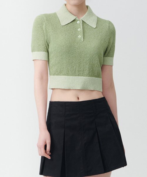 MUSINSA STANDARD WOMAN（ムシンサスタンダードウーマン）の「ウィメンズブークルニットポロシャツ[グリーン]（ニット/セーター・レディース・その他・SMALL/MEDIUM/LARGE/X-SMALL）」の2枚目の写真