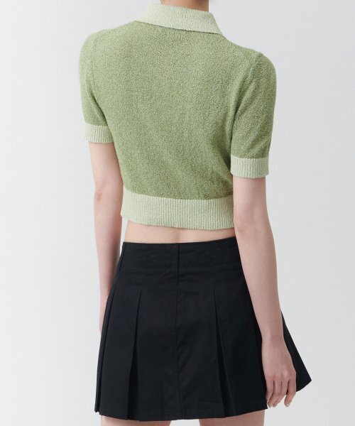 MUSINSA STANDARD WOMAN（ムシンサスタンダードウーマン）の「ウィメンズブークルニットポロシャツ[グリーン]（ニット/セーター・レディース・その他・SMALL/MEDIUM/LARGE/X-SMALL）」の3枚目の写真