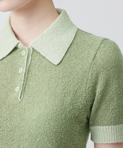 MUSINSA STANDARD WOMAN（ムシンサスタンダードウーマン）の「ウィメンズブークルニットポロシャツ[グリーン]（ニット/セーター・レディース・その他・SMALL/MEDIUM/LARGE/X-SMALL）」の6枚目の写真