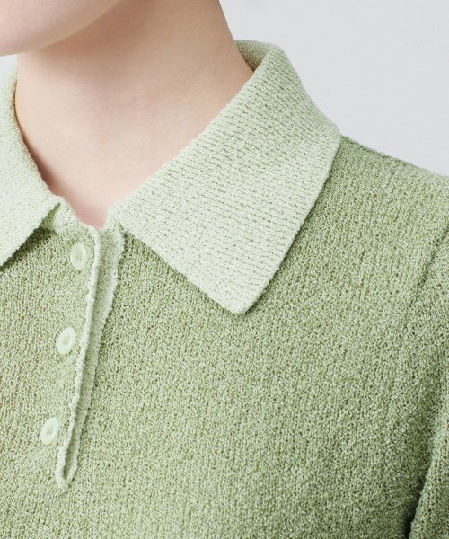 MUSINSA STANDARD WOMAN（ムシンサスタンダードウーマン）の「ウィメンズブークルニットポロシャツ[グリーン]（ニット/セーター・レディース・その他・SMALL/MEDIUM/LARGE/X-SMALL）」の7枚目の写真