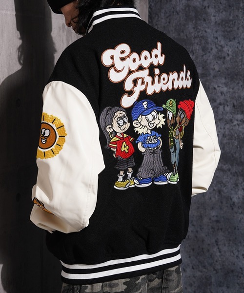 1111clothing(ワンフォークロージング)の「NEW JACK スタジアムジャンパー / NEW JACK Stadium Jumper(スタジャン・メンズ・ベージュ/ネイビー/ブラック・L/M)」の2枚目の写真