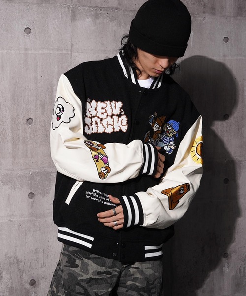 1111clothing(ワンフォークロージング)の「NEW JACK スタジアムジャンパー / NEW JACK Stadium Jumper(スタジャン・メンズ・ベージュ/ネイビー/ブラック・L/M)」の5枚目の写真