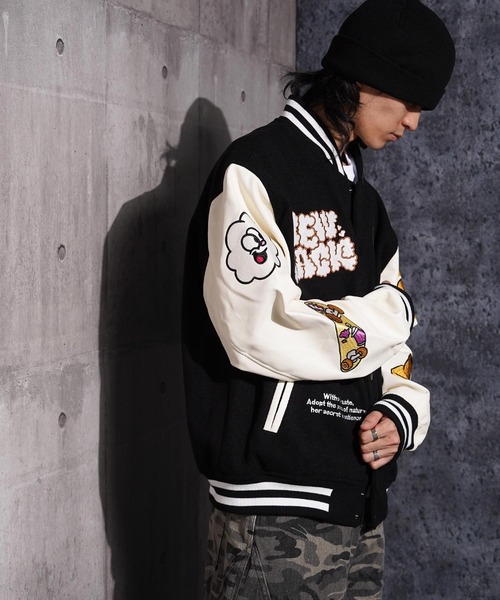 1111clothing(ワンフォークロージング)の「NEW JACK スタジアムジャンパー / NEW JACK Stadium Jumper(スタジャン・メンズ・ベージュ/ネイビー/ブラック・L/M)」の8枚目の写真
