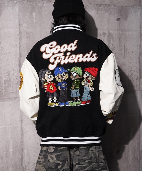 1111clothing(ワンフォークロージング)の「NEW JACK スタジアムジャンパー / NEW JACK Stadium Jumper(スタジャン・メンズ・ベージュ/ネイビー/ブラック・L/M)」の9枚目の写真