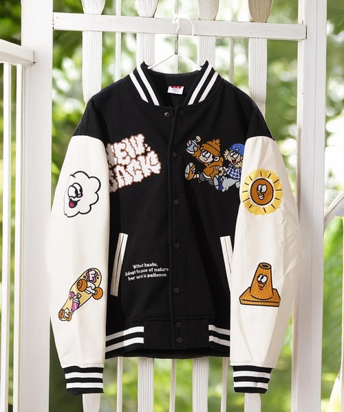 1111clothing(ワンフォークロージング)の「NEW JACK スタジアムジャンパー / NEW JACK Stadium Jumper(スタジャン・メンズ・ベージュ/ネイビー/ブラック・L/M)」の4枚目の写真