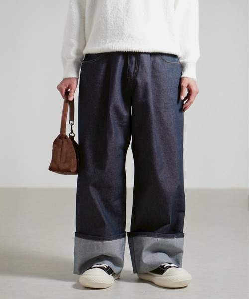 Chikashitsu +(チカシツプラス)の「【Chikashitsu +】roll-up balloon denim pants / 【チカシツプラス】ロールアップバルーンデニムパンツ(デニムパンツ・メンズ・ブルー/ブラック・M/L)」の2枚目の写真