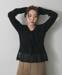 SENSE OF PLACE by URBAN RESEARCH（センスオブプレイスバイアーバンリサーチ）の「『洗濯可』フリルレースフレアスリーブニット（ニット/セーター）」