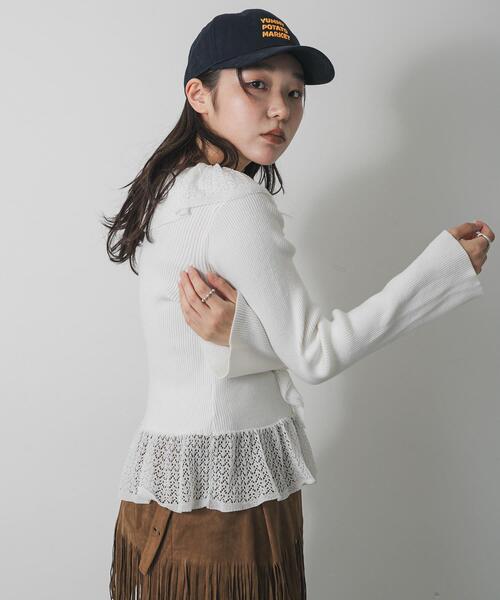 セール】『洗濯可』フリルレースフレアスリーブニット（ニット