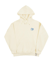 [UNISEX]スモールダブルドローイングスマイルフードパーカー_クリーム