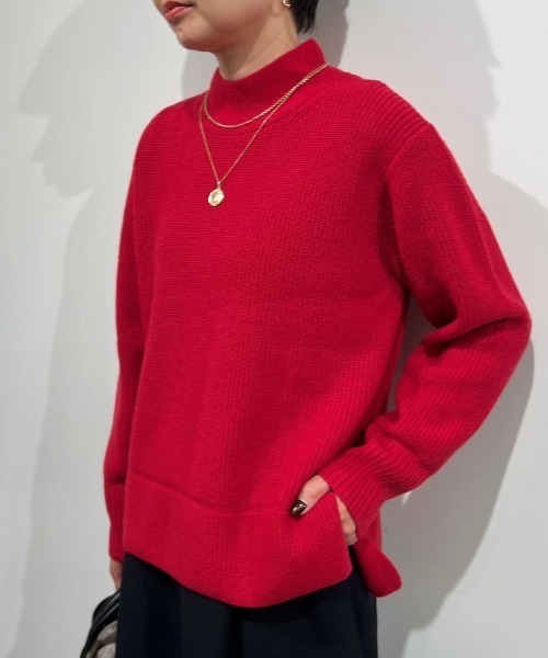 human woman（ヒューマンウーマン）の「◆【ウォッシャブル】ウールハイネック片畦プルオーバー（ニット/セーター・レディース・レッド/ホワイト/ブルー/グレー・MEDIUM）」の4枚目の写真