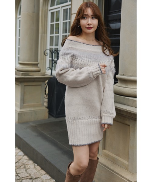 ワンピース herlipto Heart Fair Isle Knit Mini Dress Heart Fair Isle Knit Mini Dress（ワンピース）｜Her lip to（ハー