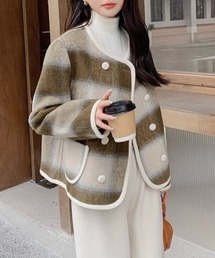 ABITOKYO（アビトーキョー）の「配色パイピングチェックジャケット（ノーカラージャケット）」
