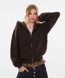 WISH FOR EVER | 【 4color / 3size 】REMOVABLE FAUX FUR,FEEL-GOOD CABLE KNIT HOODIE(パーカー)