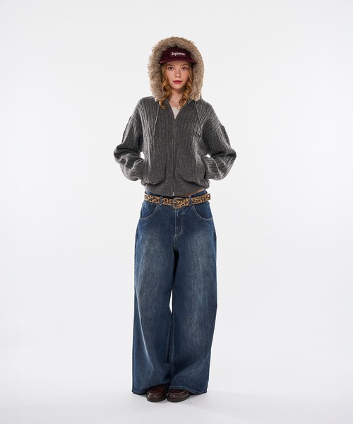 WISH FOR EVER(ウィッシュフォーエバー)の「【 4color / 3size 】REMOVABLE FAUX FUR,FEEL-GOOD CABLE KNIT HOODIE(パーカー・メンズ・グレー/ネイビー/ブラウン/バーガンディー・SMALL/MEDIUM/LARGE)」の18枚目の写真