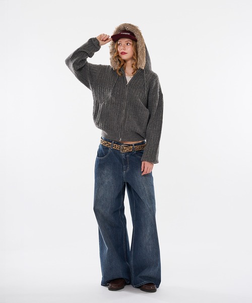 WISH FOR EVER(ウィッシュフォーエバー)の「【 4color / 3size 】REMOVABLE FAUX FUR,FEEL-GOOD CABLE KNIT HOODIE(パーカー・メンズ・グレー/ネイビー/ブラウン/バーガンディー・SMALL/MEDIUM/LARGE)」の19枚目の写真