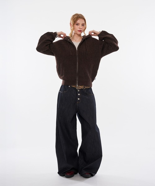 WISH FOR EVER(ウィッシュフォーエバー)の「【 4color / 3size 】REMOVABLE FAUX FUR,FEEL-GOOD CABLE KNIT HOODIE(パーカー・メンズ・グレー/ネイビー/ブラウン/バーガンディー・SMALL/MEDIUM/LARGE)」の13枚目の写真