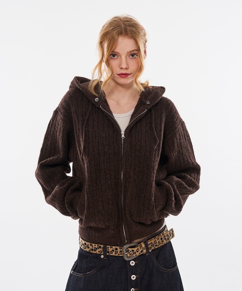 WISH FOR EVER(ウィッシュフォーエバー)の「【 4color / 3size 】REMOVABLE FAUX FUR,FEEL-GOOD CABLE KNIT HOODIE(パーカー・メンズ・グレー/ネイビー/ブラウン/バーガンディー・SMALL/MEDIUM/LARGE)」の15枚目の写真