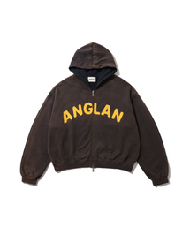 アプリケジップアップウォッシュドフードパーカー - ウォッシュドネイビー