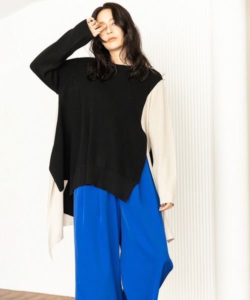 OSMOSIS(オズモーシス)の「イレギュラーヘムロングニットプルオーバー(ニット/セーター・レディース・ブラック/その他/レッド・ONE SIZE)」の3枚目の写真