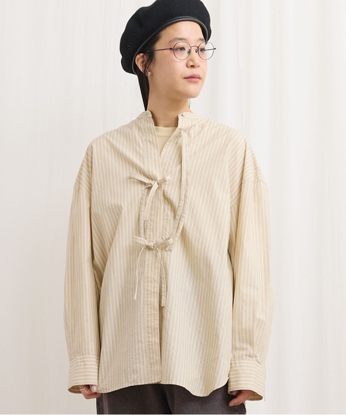 fig London(フィグロンドン)の「ribbon long shirt(シャツ/ブラウス・レディース・ホワイト/ベージュ/グリーン・FREE)」の2枚目の写真