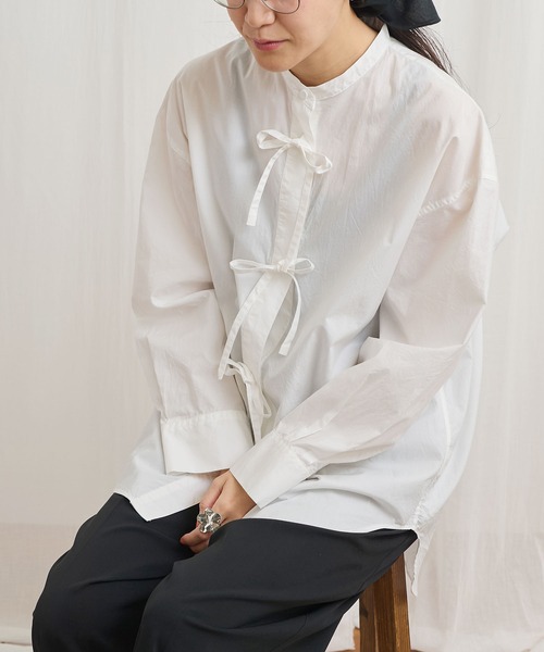 fig London(フィグロンドン)の「ribbon long shirt(シャツ/ブラウス・レディース・ホワイト/ベージュ/グリーン・FREE)」の18枚目の写真
