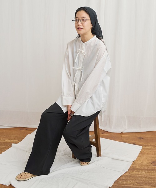 fig London(フィグロンドン)の「ribbon long shirt(シャツ/ブラウス・レディース・ホワイト/ベージュ/グリーン・FREE)」の16枚目の写真