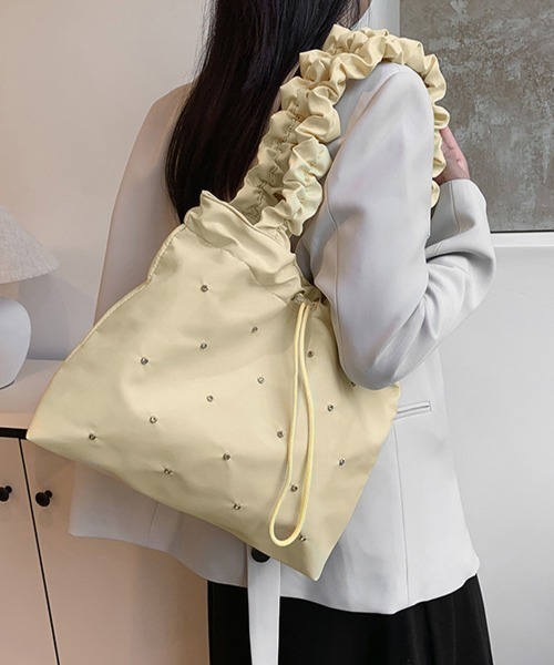 Miniministore(ミニミニストア)の「トートバッグ ラインストーン ナイロン(トートバッグ・レディース・クリーム/ブラック・FREE)」の6枚目の写真