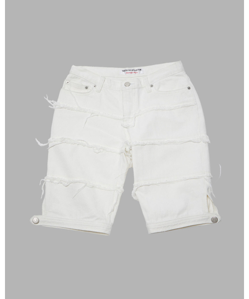 LINE DAMAGED DENIM SHORTS (IVORY)