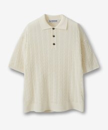 BLOND9（ブロンドナイン）の「ケーブルパンチング半袖カラー ニット_クリーム（ニット/セーター）」